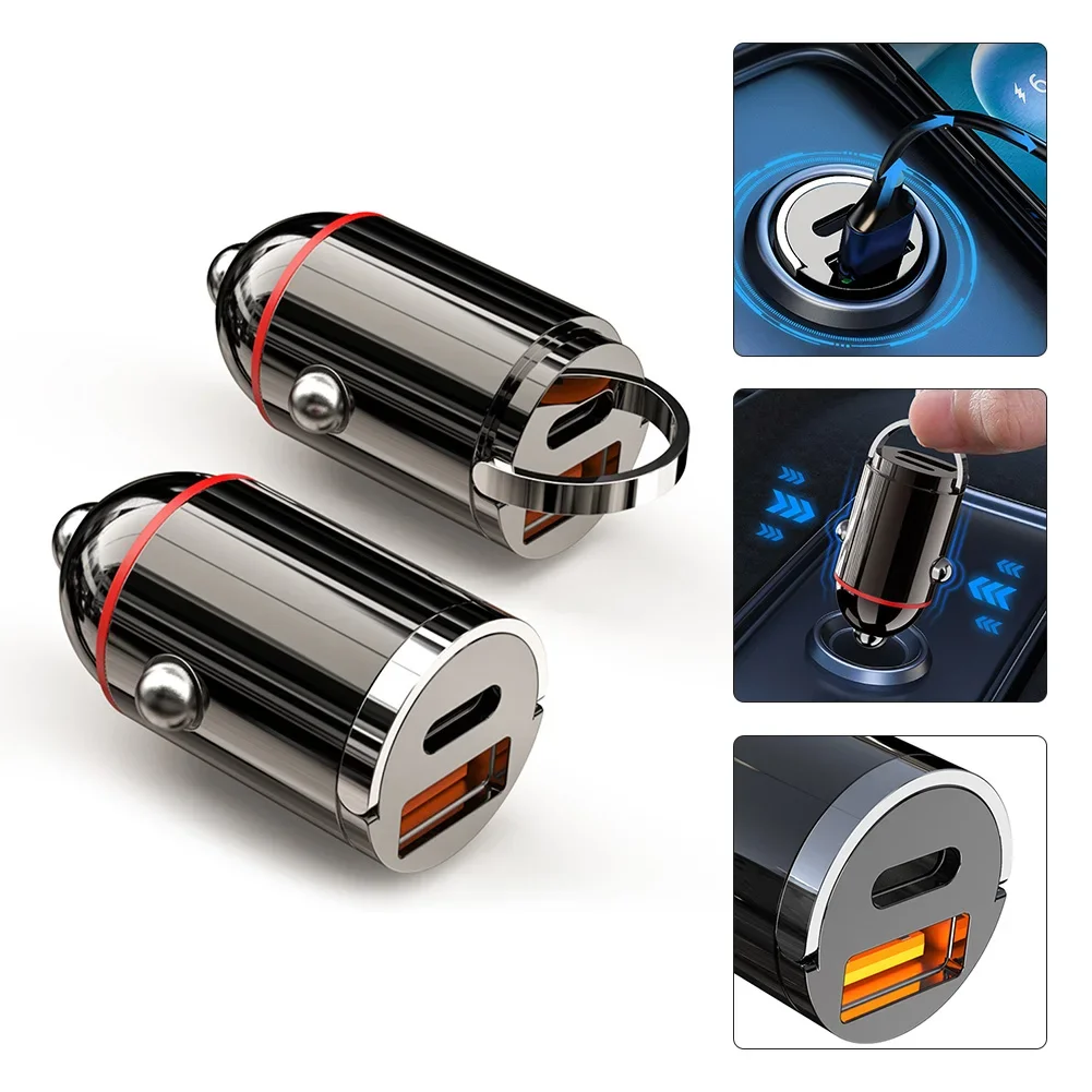 Mini Dual USB QC3.0 PD Car Phone Charger 65W Fast Charge Adapter Accessories Car Charger