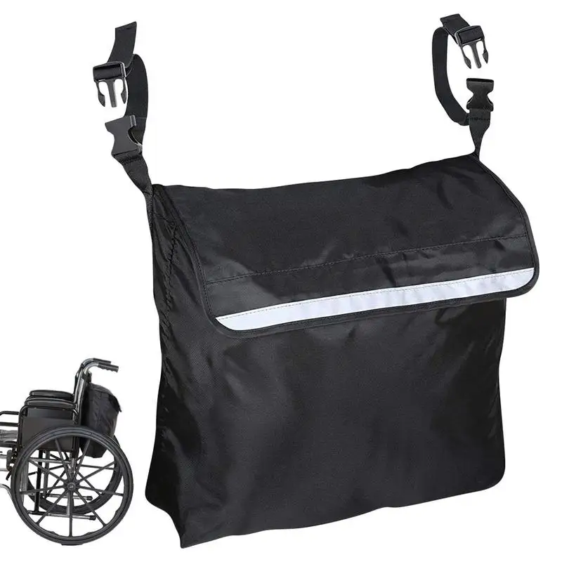 Wheelchair Backpack Bag With Reflective Strap Large Capacity Wheel Chair And Walker Accessories Black Storage Bags Side Pouches