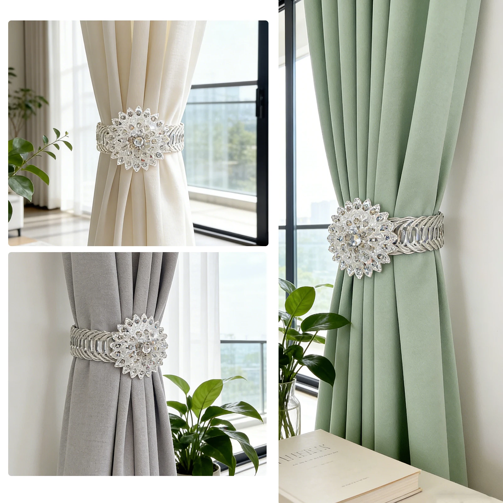 2Pcs Crystal Flower Curtain Ti - Tie Clip Silver 评论和价格