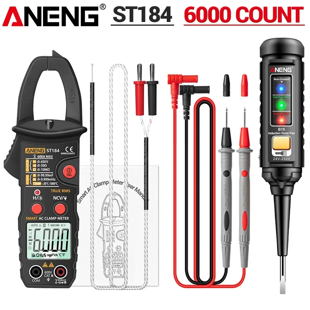 ANENG ST184 Digitale Multimeter Klemmeter Echte RMS Spanning Stroom Ohm Test+B15 Inductie Spanning Schroevendraaier Tester Pen Elektrici Professionele Detectie Gereedschappen