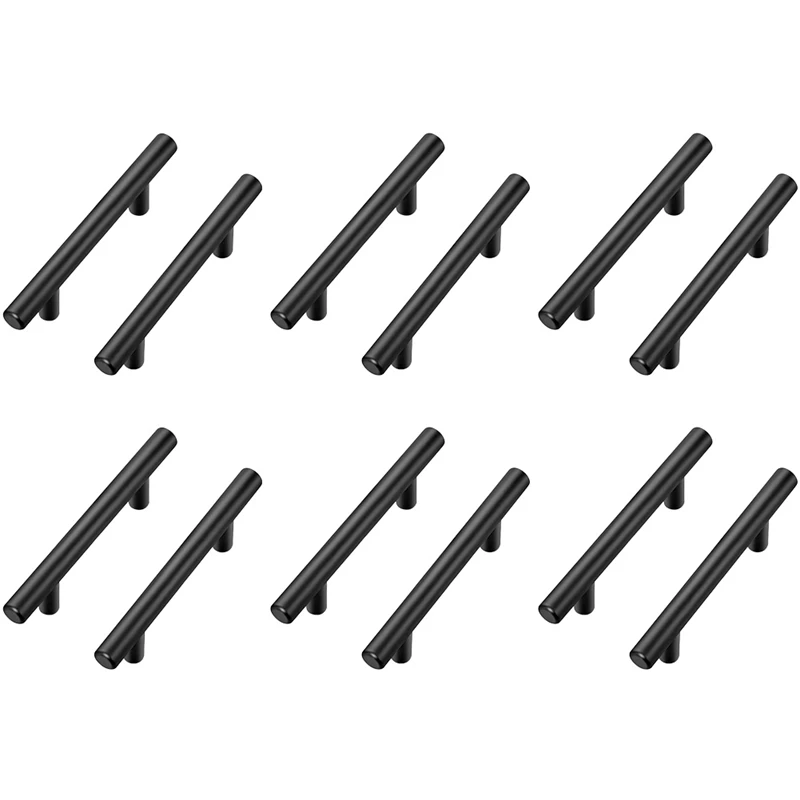 

12 Pack Black Stainless Steel Kitchen Drawer Pulls Cabinet Handles 150Mm Length, 96Mm Hole Center