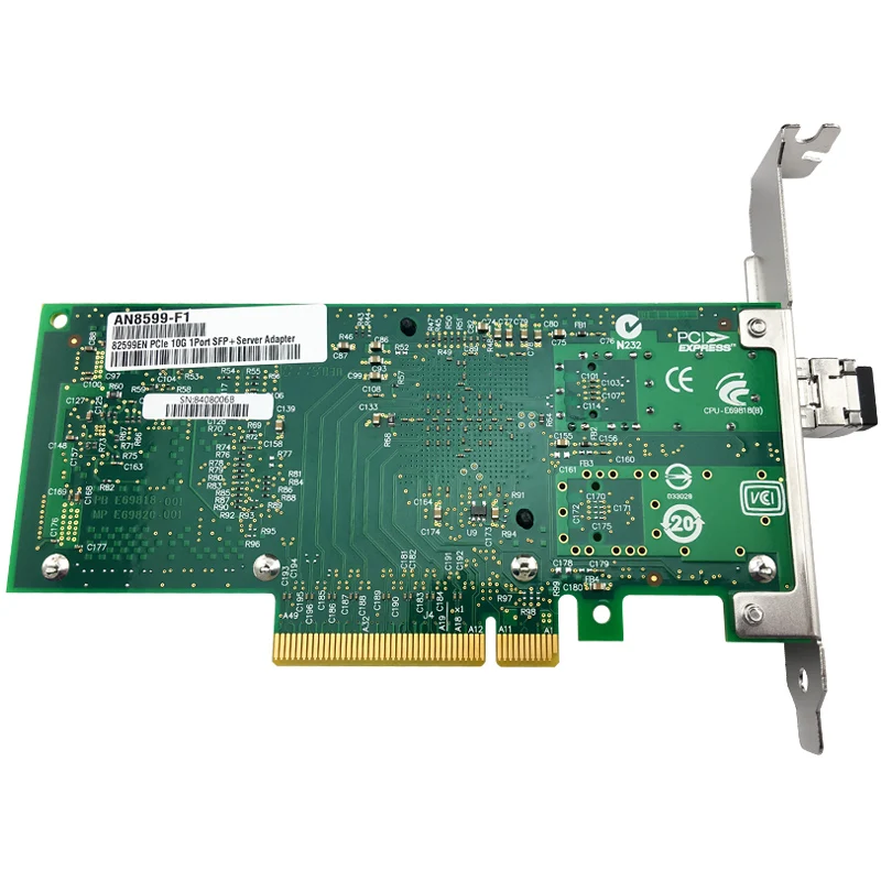Kartu Jaringan Single-Port X520-SR1 10Gb/s PCIe 2.1 x8 dengan Chipset Intel 82599 NIC dan Transceiver 10G SFP+ 10Gbase-SR Termasuk