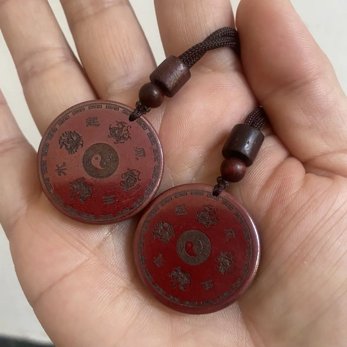 High Purity Natural Cinnabar Chinese Traditional Bagua Yin Yang Pendant Double Sided Four Divine Beasts Lucky Fortune Protection