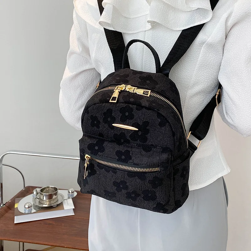 Fashionable Printed Canvas Simple Backpack for Ladies New Korean Version of High-capacity Commuter Shoulder Bag