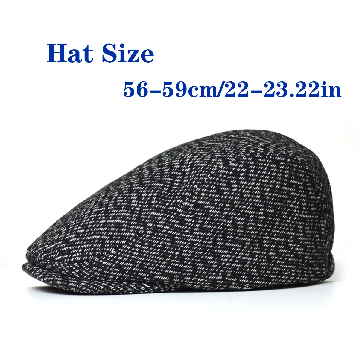 Newsboy Cap Men Winter Thick Warm Vintage Herringbone Casual Stripe Berets Gatsby Flat Hat Peaked Cap Adjustable