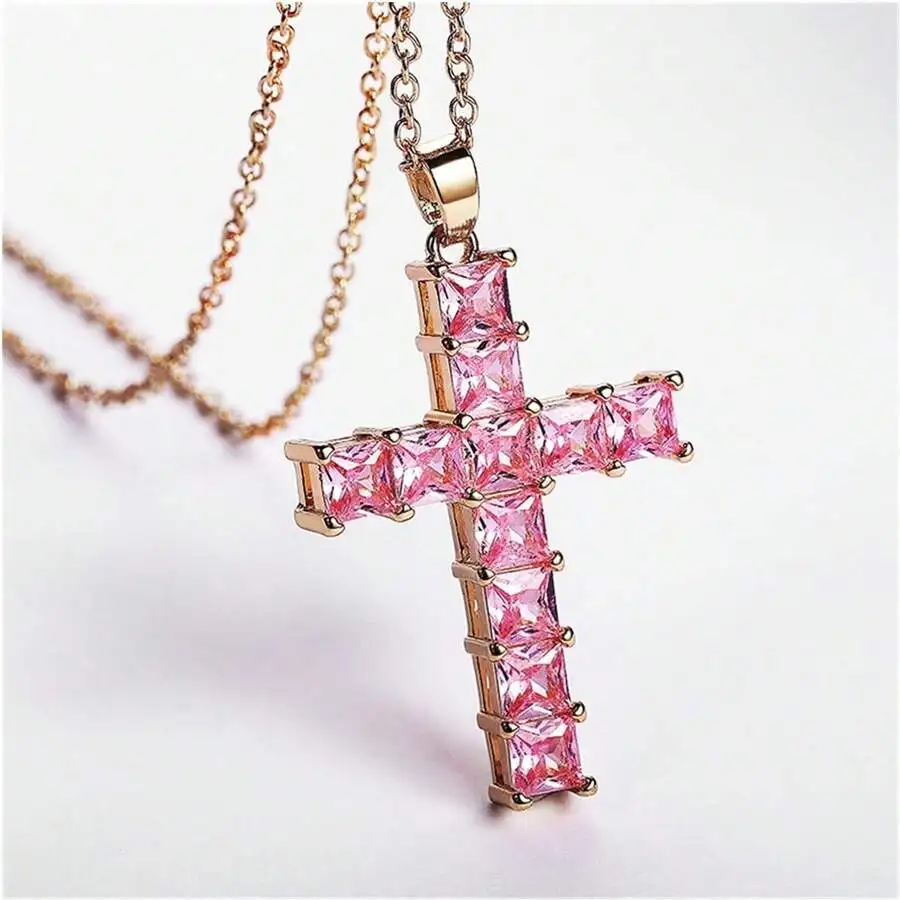 Collar de moda para mujer con dije de cruz de Jesús, dorado, cristales multicolor, para fiesta y tiempo libre 4