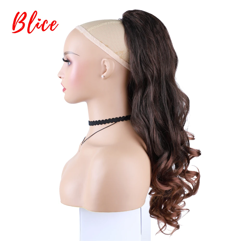 Blice Long Loose Wavy Synthetic Hairpiece Dancing Curly Drawstring Ponytail Clips-In Mixed Brown Hair Extensions Grey 24 Inch
