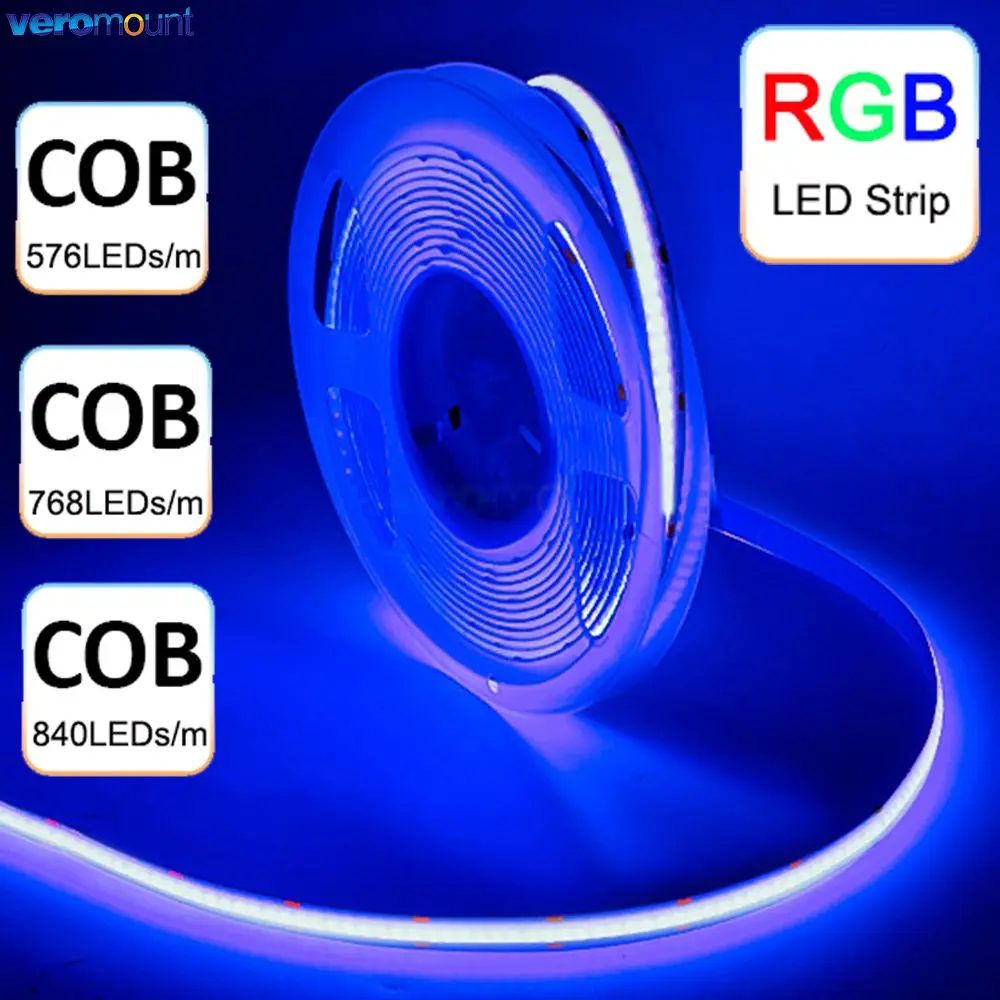 5m 12V 24V DC COB RGB LED Strip Light for Wall Room Decoration 576 768 840LEDs/m Flexible Ribbon RGB Tape Backlight Linar Tape