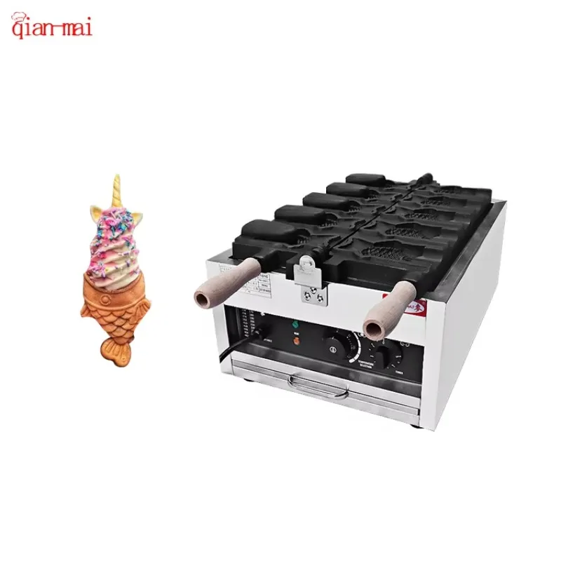 Customized 5 Pcs Open Mouth Fish Taiyaki Waffle Maker Machine Popular Electric Taiyaki Waffle Machine for Sale