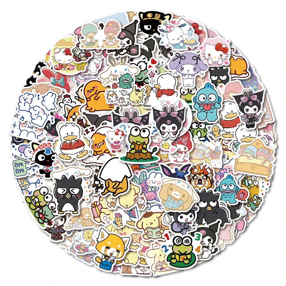 10/30/50/100PCS Cute HelloKitty Sanrio Kuromi Pachacco Cinnamoroll Stickers Mix Funny Decal Kid Toy DIY Wall Phone Fridge Car