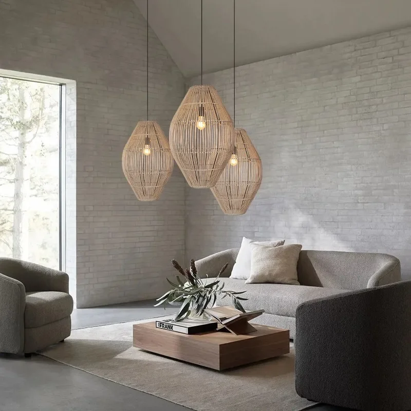 Vintage Handmade Vine Woven Pendant Light Dining Table Catering Chandelier Homestay Living Room Rattan Art Lighting Home Fixture