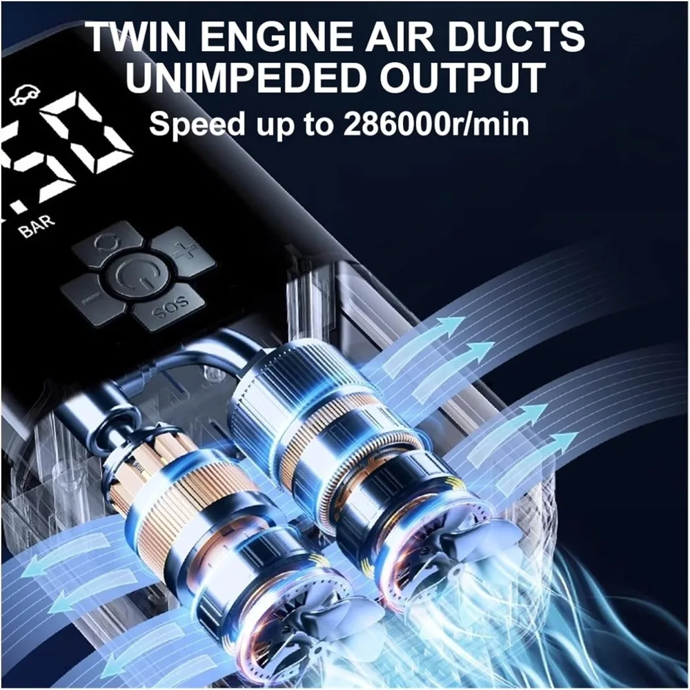 120 واط ضاغط هواء للسيارة اللاسلكية مضخة هواء منفاخ الإطارات الكهربائية ، متوافق مع دراجة نارية دراجة قارب كرات الإطارات التلقائية #3