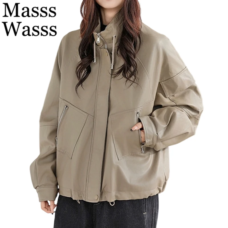 

Женские куртки из искусственной кожи в японском стиле, однотонные, модные, классические, из полиуретана, свободного кроя, в стиле панк, 2026