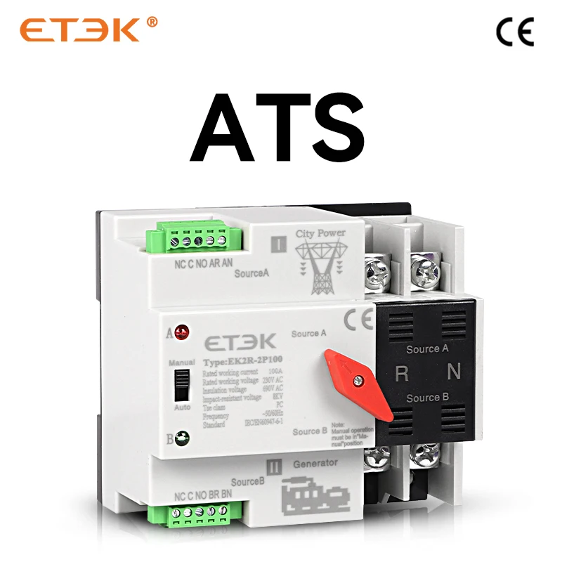 Imagem -05 - Etek-interruptor de Transferência Automática Dual Power 220v 2p 4p Din Rail Ats City Grid para Gerador Fonte de Alimentação e Inversor Ek2r