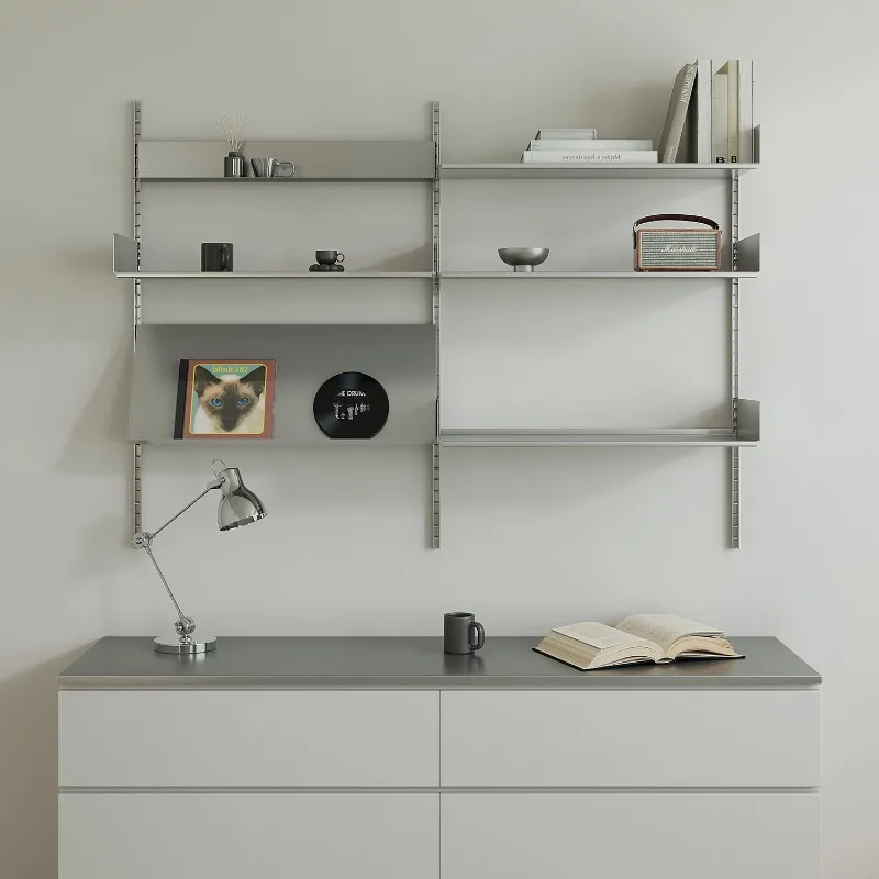 Bauhaus metal hole plate rack, stainless steel wall-mounted multi-layer baffle storage display rack