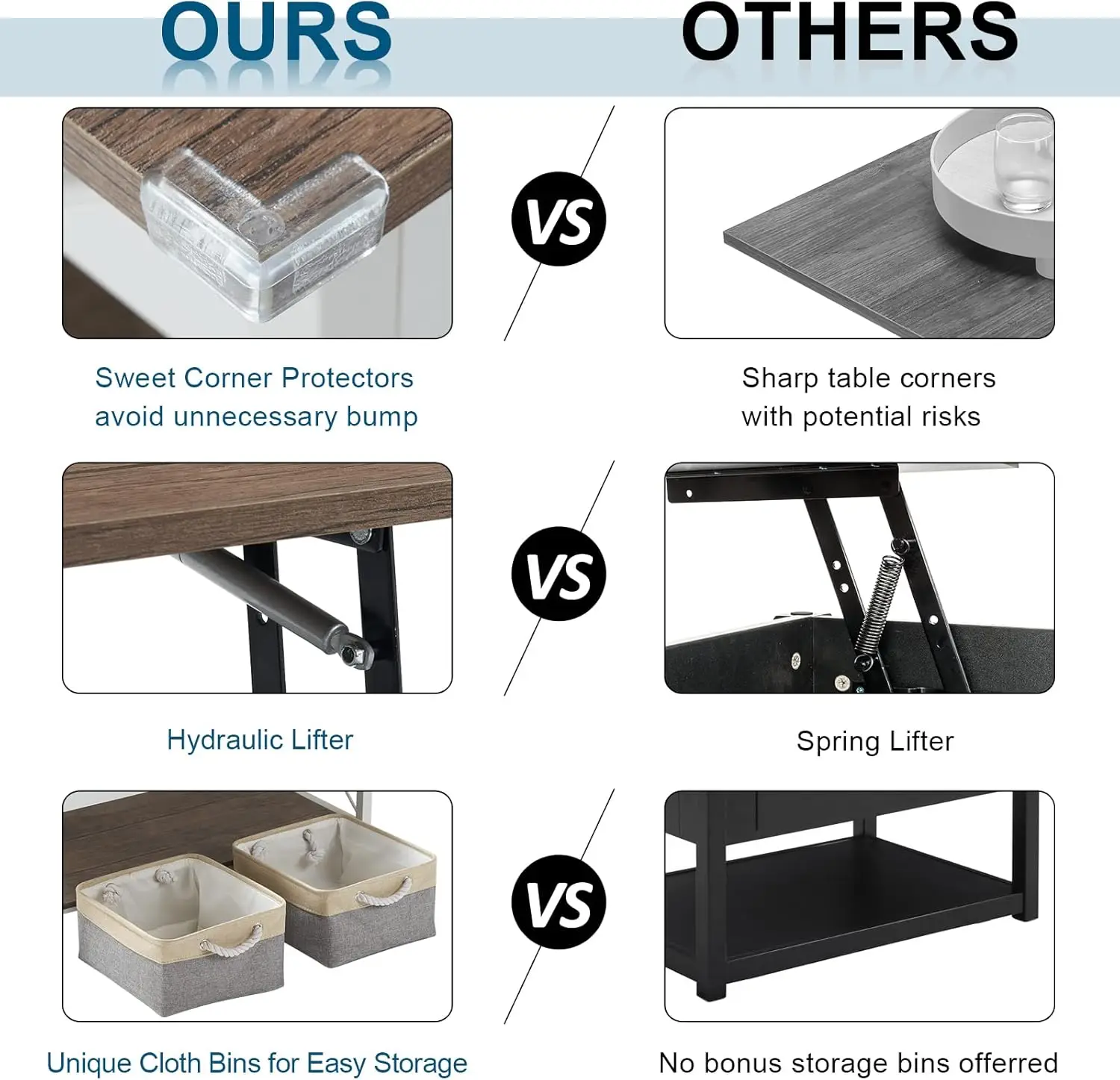 Lift Top Coffee Table with Free Cloth Storage Bins, White Walnut Framhouse Coffee Table for Living Room, Small Modern Coffee