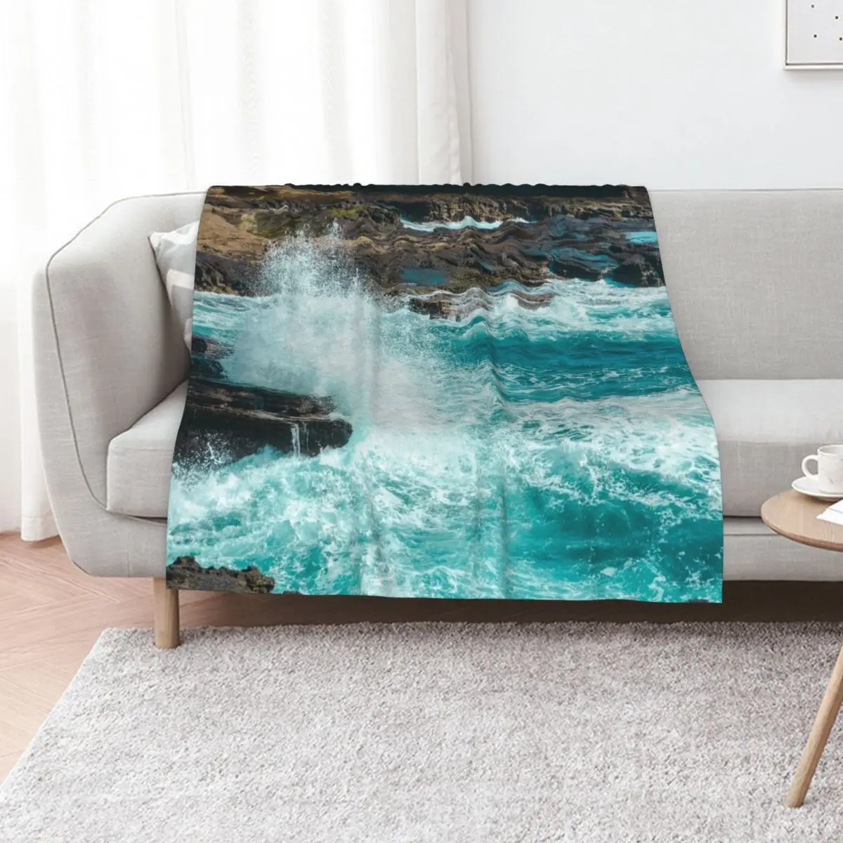 Cliffside Turquoise Blue Ocean Shore Waves Throw Blanket Soft Plaid Decorative Throw Thin Bed covers Designers Blankets