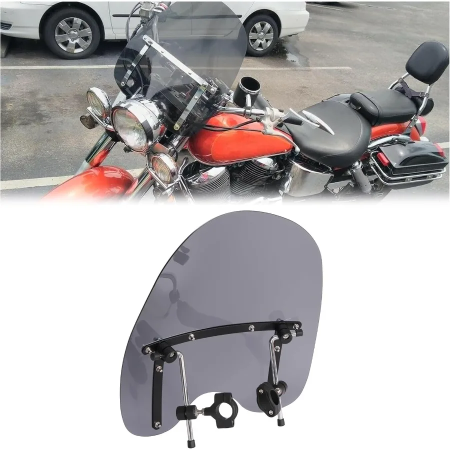 

Universal Tinted Windshield19"x17"Compatible with Harley Davidson Suzuki Yamaha Honda Kawasaki Motorcycle Smoke Large Windscreen