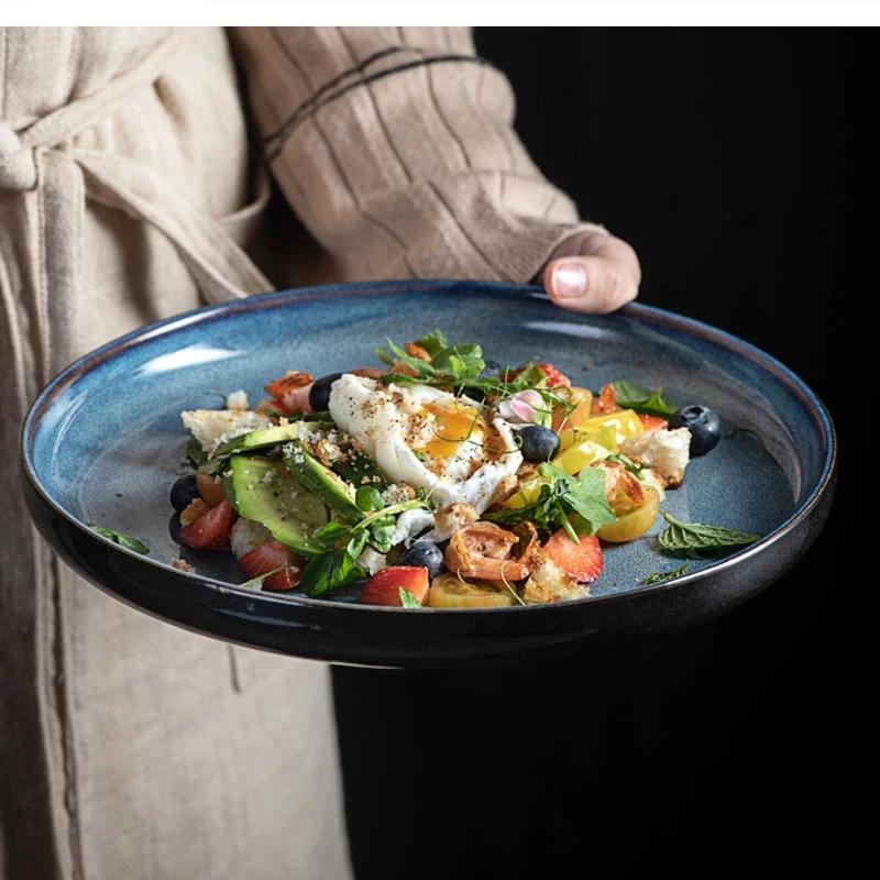 

Художественная керамическая посуда для стейка-печи, кухонная круглая зернистая суши