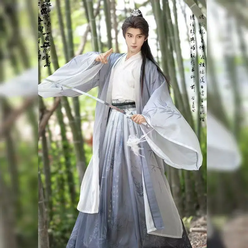 أزياء هانفو التقليدية للزوجين بتصميم ووشيا القتالي للرجال والنساء، طراز ويجين المطبوع بأكمام واسعة، مناسبة للكرنفالات وعروض المسرح وأزياء الكوسبلاي