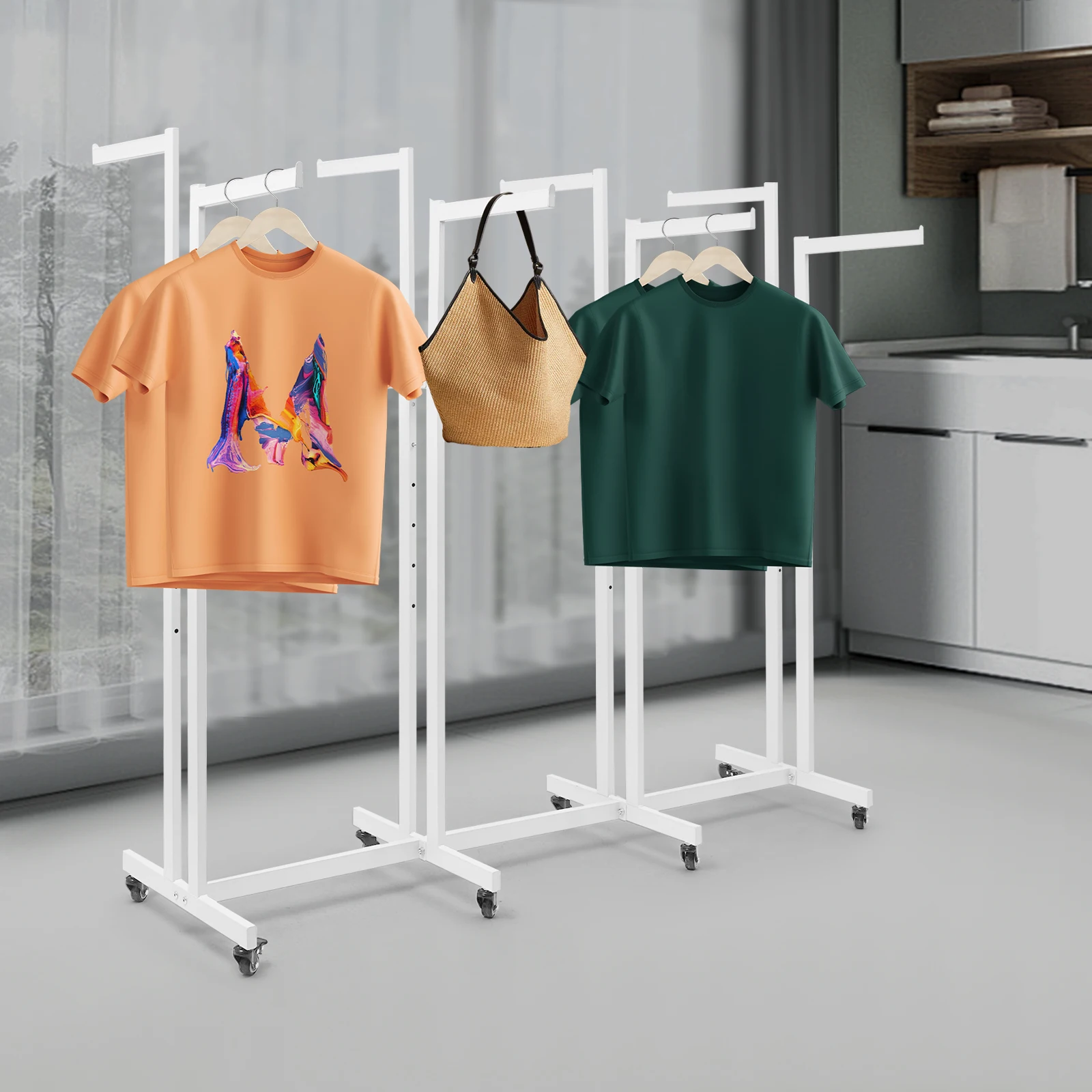 

Modern White Garment Stand With Smooth Baking Paint Finish, Easy Assembly And Cleaning, Ideal For Boutiques Bedrooms