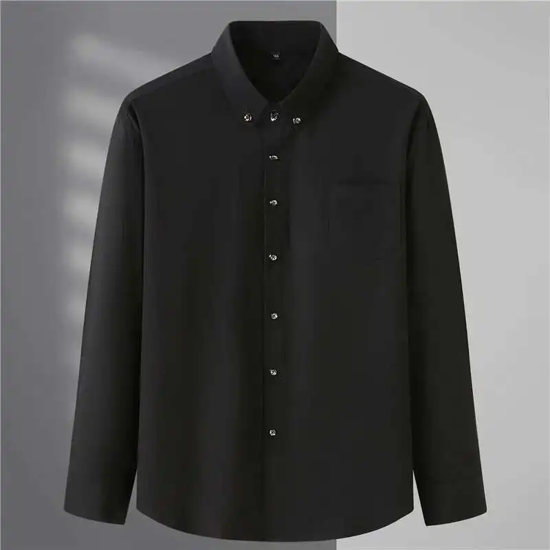 Printemps automne à manches longues solide Social coréen vêtements hommes affaires travail bouton Slim Fit poche chemises grande taille 8XL