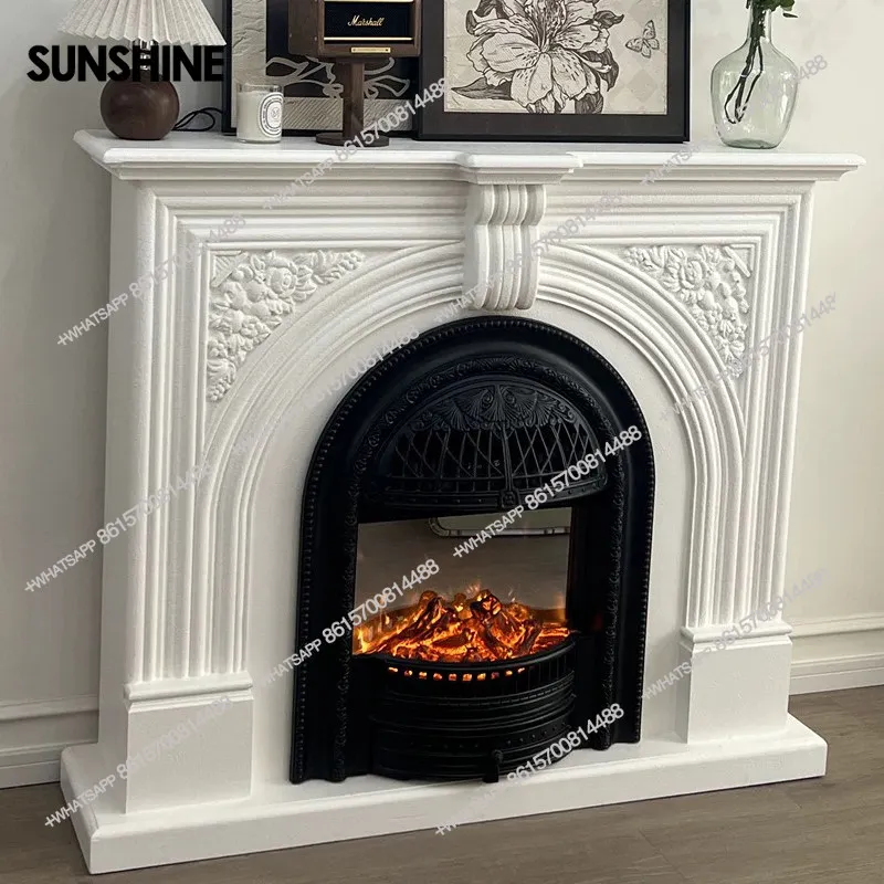 

French solid wood simulation fire fireplace, living room bird cage decoration retro style porch cabinet