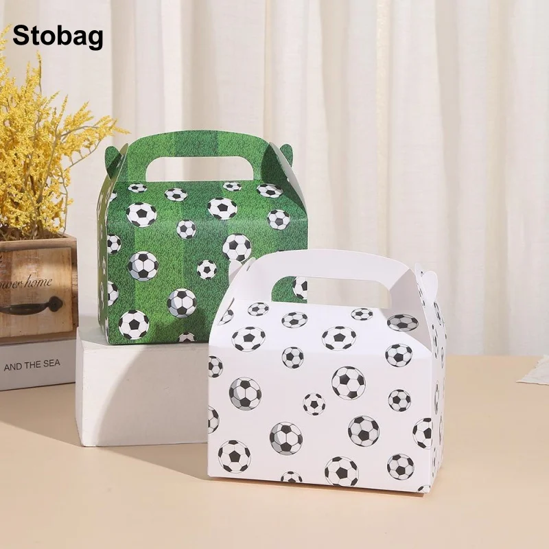 

StoBag 12/24pcs Cartoon Football Soccer Kraft paper Gift Box Tote Kids Children Packaging Cake Candy Storage Pouch Party Favor