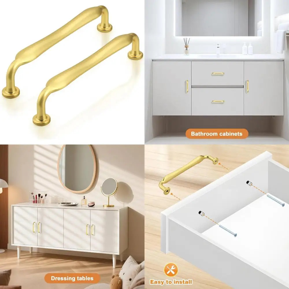 

5-дюймовые ручки для шкафа в современном арке, 20 упаковок золотых кухонных ручек для фурнитуры для шкафа с центрами отверстий 128 мм