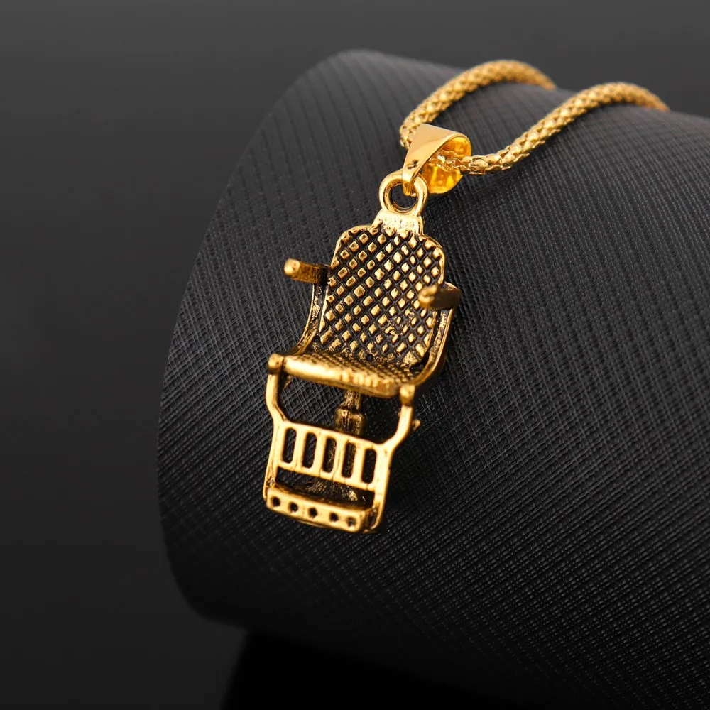 New Barbershop Chair Shape Men's Pendant Necklace Fashion Metal Sliding Pendant Chain Personality Two-Color Jewelry Gift