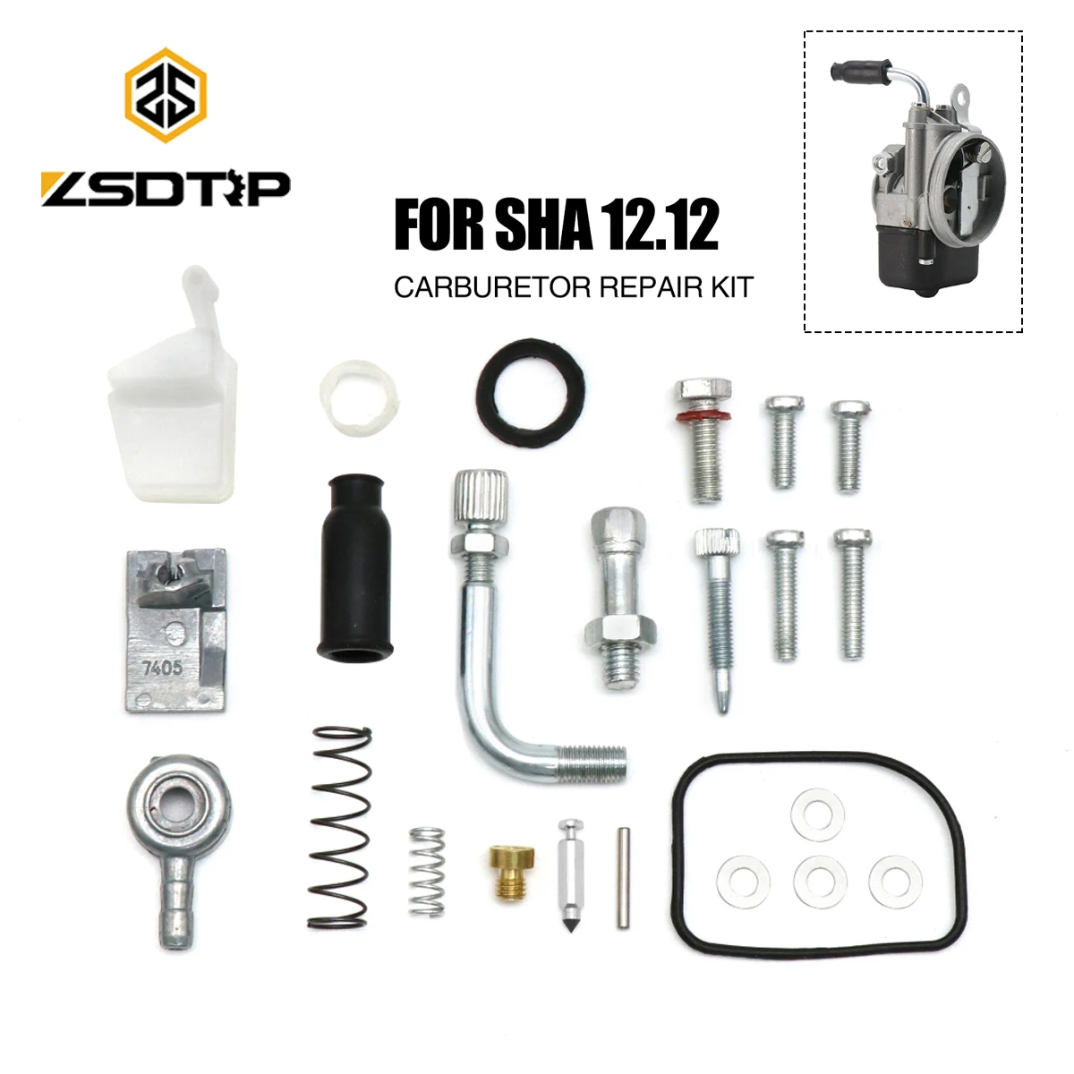 ZSDTRP For Dellort SHA 12.12 Carburetor Repair Kit Float Needle Valve Screw Spring Fibre Seal Pilot Main Jet For PHBH PHBL PHBE