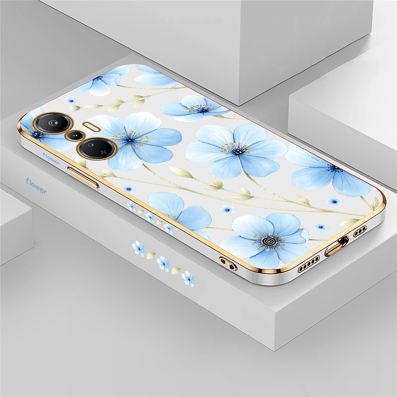 Blue Watercolor Floral Pattern Case For Infinix Hot 12 11s 10 9 8 Pro 12i 10 Play Anti Scratch Plating Silicone Soft Covers Capa