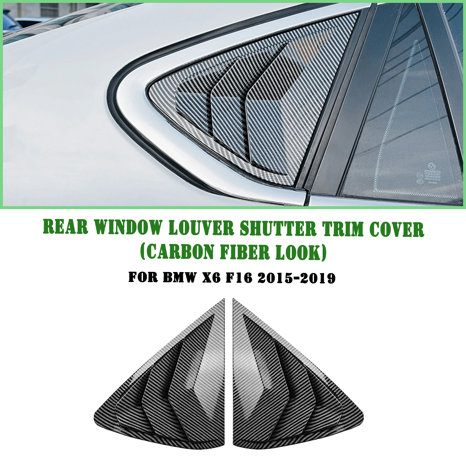 

For BMW X6 F16 X6M 2014-2020 Rear Side Window Louver Shutter Trim Cover Carbon Fiber Look/Gloss Black Car Tail Windshield Shield