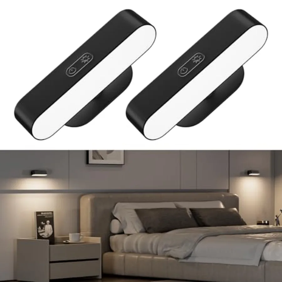 Wireless Battery Operated Wall Sconces for Bedroom, LED Rechargeable Wall Sconce Set of Two for Living Room, Stick on Wall Moun