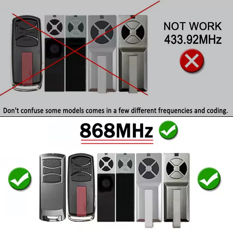 For TX2EV TX4EV TX2REV TX4REV ​TX4EVF TX4REVF 868MHz Garage Door Remote Control 868MHz Programming Electric Gate Remote Control