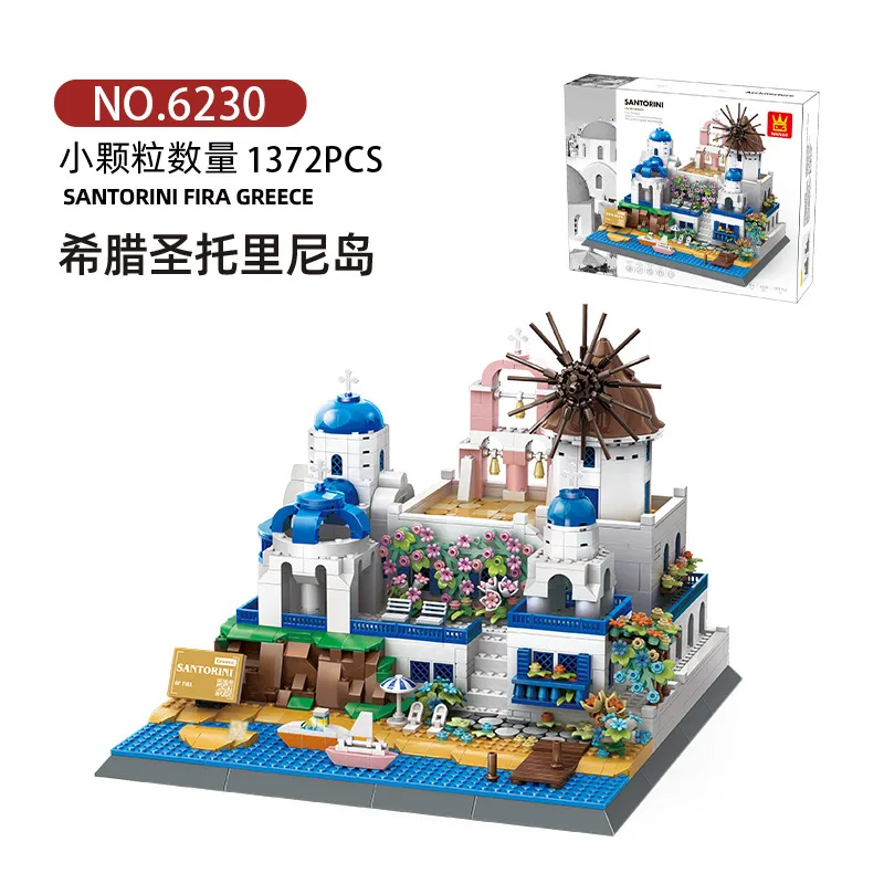 1372 stks Street View Serie Bouwstenen MOC Griekse Santorini Eiland Model Assemblage Speelgoed Creatieve Meisje Gift Decoratieve Ornamenten