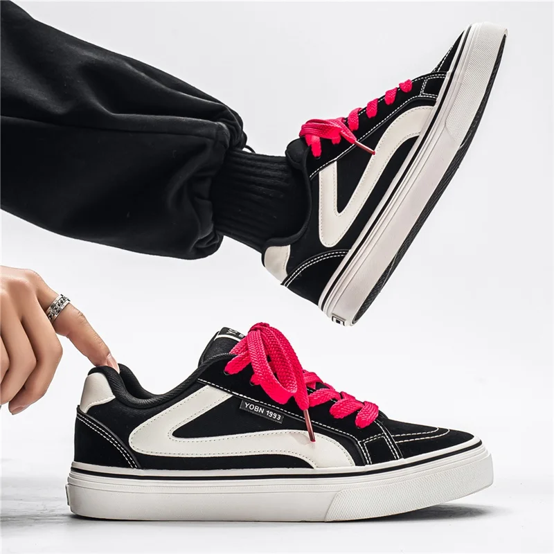 Sapato de lona preta clássico masculino, sapato vulcanizado, tênis de skate respirável, espadrille com cordões, moda quente