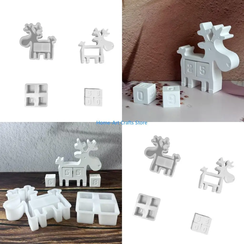 Y3NA Christmas Reindeers Countdowns Calendar Silicone Mold Set Christmas Resin Mold for Diys Crafts Xmases Gift Home Decors