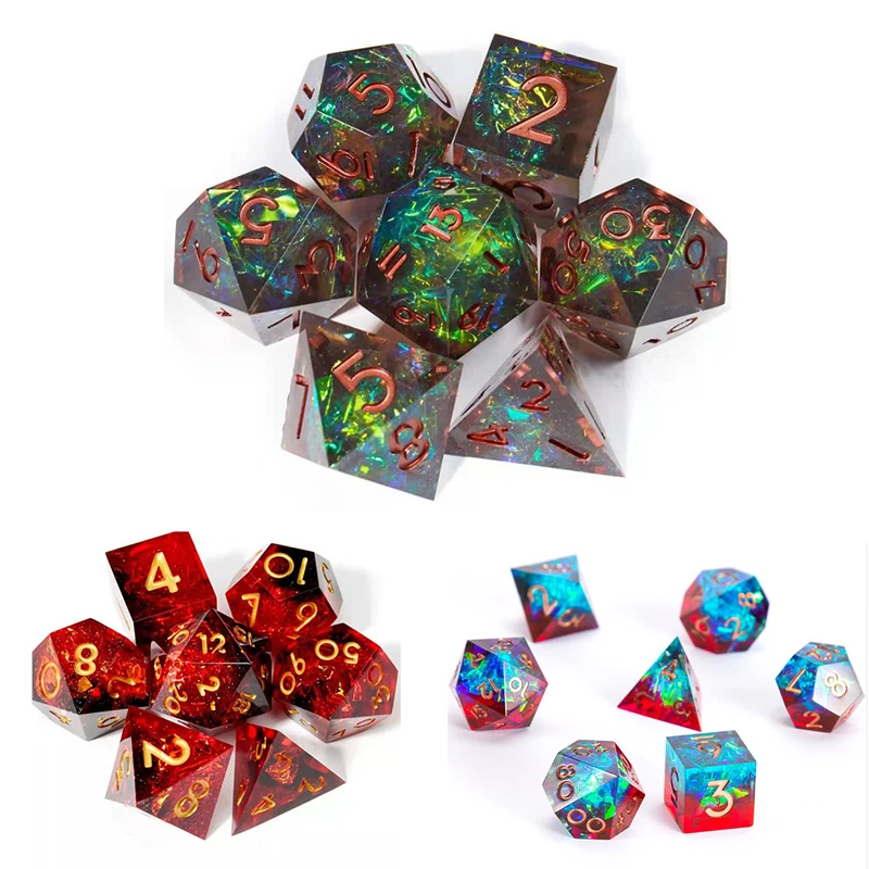 7Pcs/Set DND Dice Set Handmade Resin Polyhedral Dice Set Sharp Edge for RPG Role Playing Table Games Party Toy