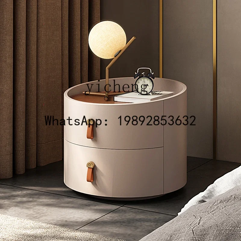 G1  Modern high-end leather bedside table, simple round chest cabinet, simple luxury bedside cabinet, bedroom locker