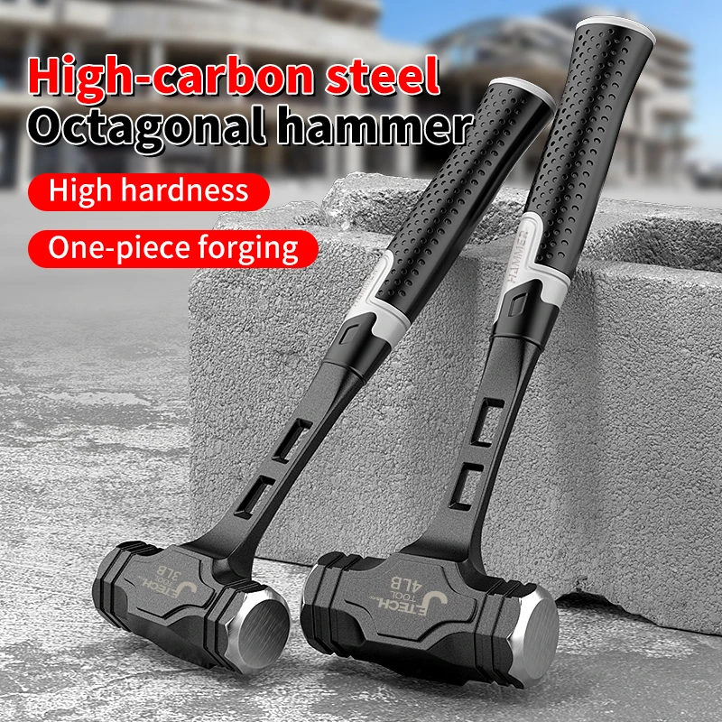 1 industrial octagonal hammer, 2/3/4 pounds, non-slip handle hammer, high carbon steel integrated hammer, professional masonry s