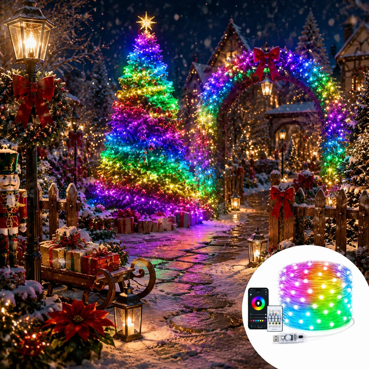 RGB LED String Lights Smart Bluetooth Light APP Controlled Decorative Lamp for Christmas Festival Party Home Decor