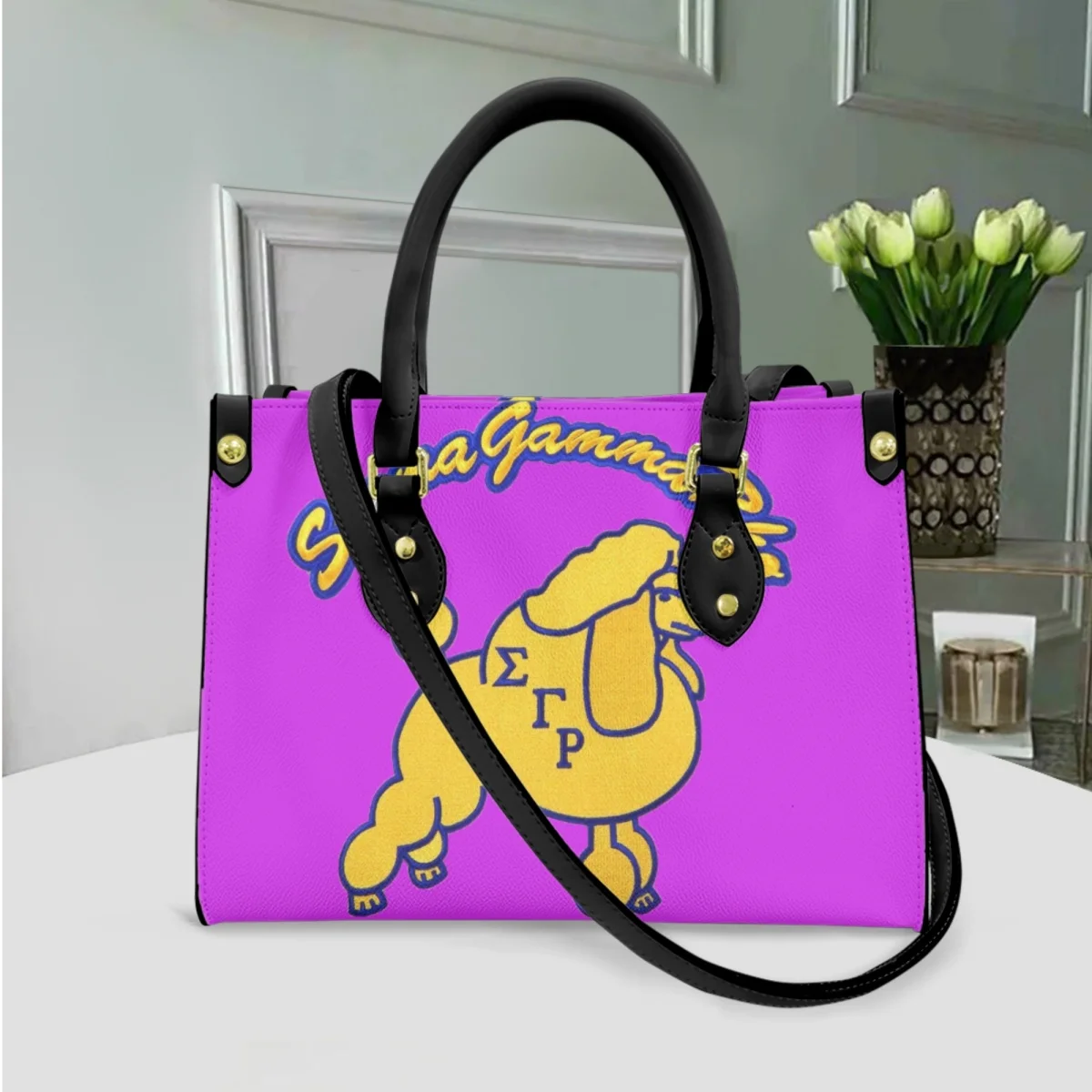 Sigma Gamma Rho Brand Designer Handbag Vintage Pu Leather Poodle Pattern Shoulder Bag Girls Casual Clutch Bolsa Feminina 2023