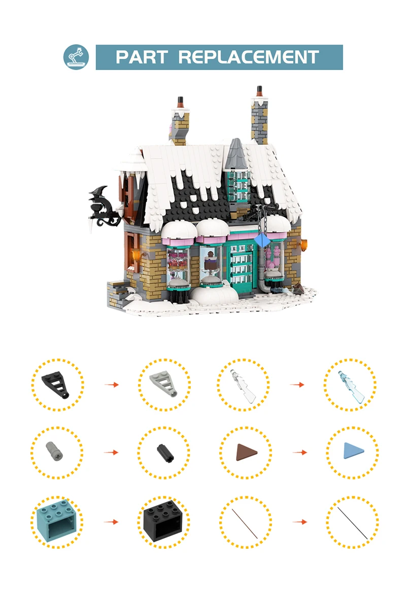 

Строительные блоки MOC, волшебная сцена из фильма, серия, модель с видом на улицу, зимняя кабина, сделай сам, сборка, коллекция кирпичей, игрушки, рождественские подарки