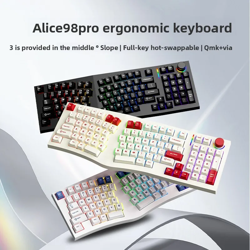 FEKER Alice98pro Mechanische Tastatur Alien Ergonomisch 3 °   Slope Hot-Swap-fähiges RGB mit Handunterstützung, individuelle Gaming-Bürotastatur