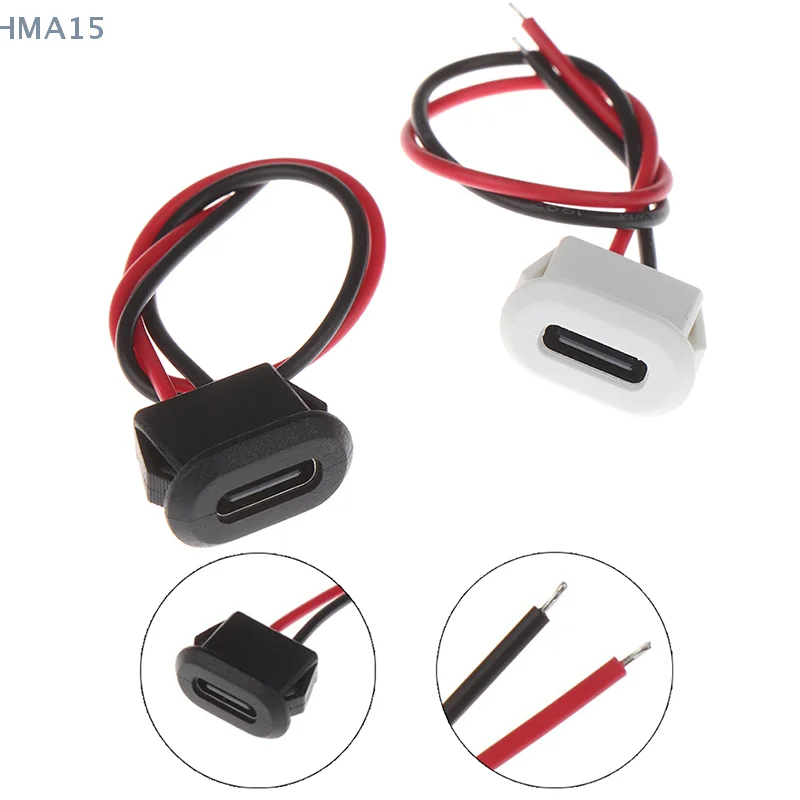 [EL]2Pin USB-C Type C Waterproof USB Connector Direct Compression Female Base Socket Charging Interface With Welding Wire Socket