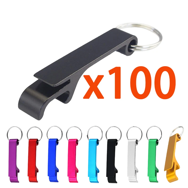 

100Pcs Beer Opener Black Keychain Metal Bottle Opener Key Ring Chain Aluminum Pocket Bar Soda Beverage Beer Bottle Openers