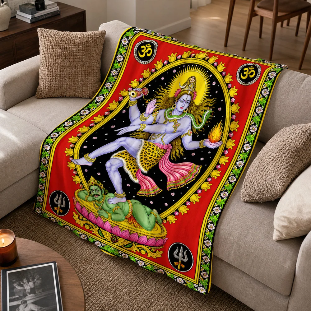 Vibrant Spiritual Hinduism Shiva Deity Tapestry Throw Blanket for Sofa Cushion Yoga Meditation Boho Indian Home Decor Art Wall T