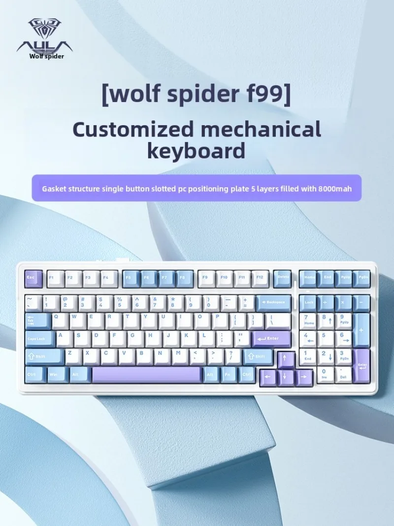 AULA F99 Pro Mechanical Keyboard 3-Mode Wireless Bluetooth RGB Gasket Mount Side-Printed Keycap Hot Swap Gaming Keyboard for PC