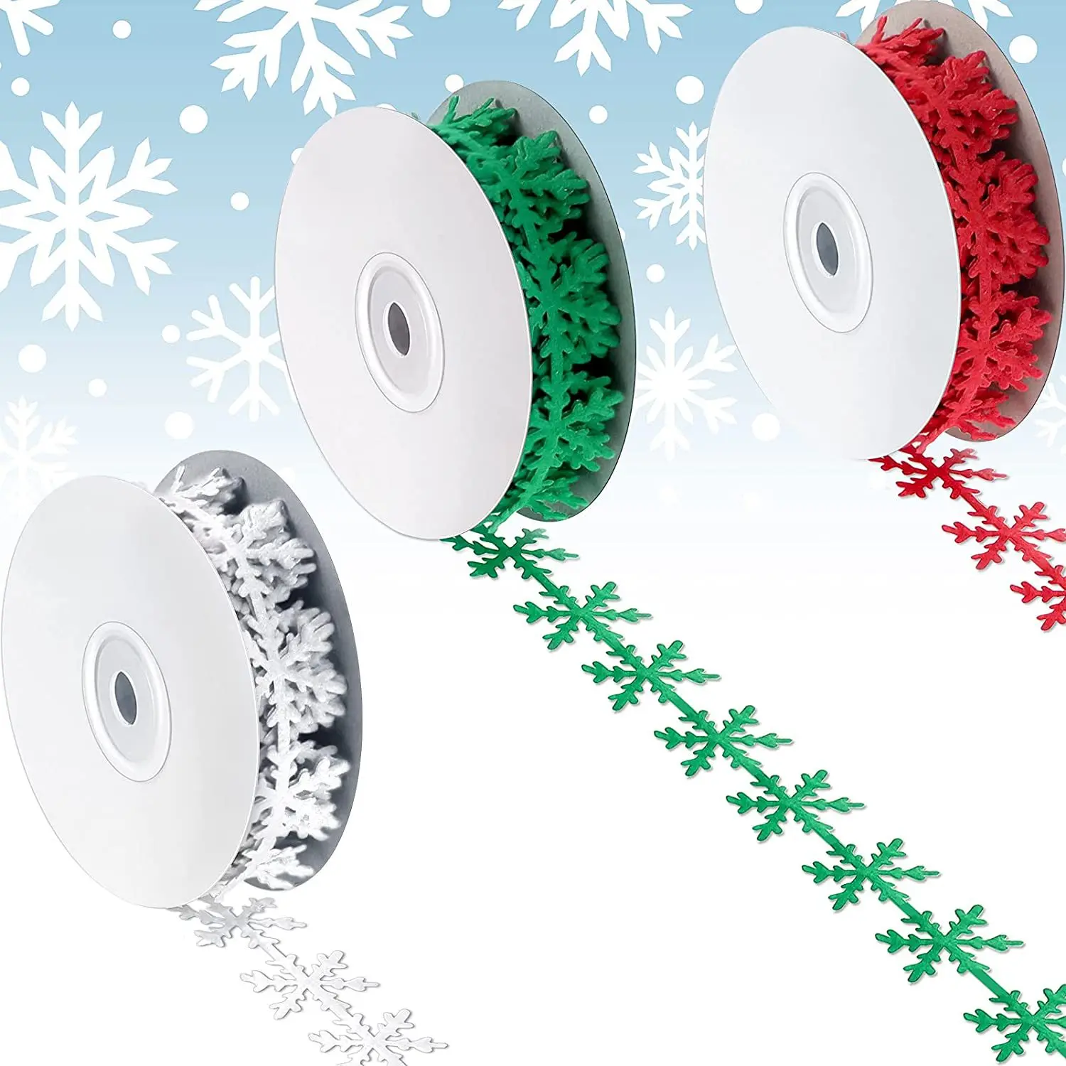 2.5cm*5m Christmas gift packaging with ribbons embossed red and white Christmas decoration with snowflake ribbons